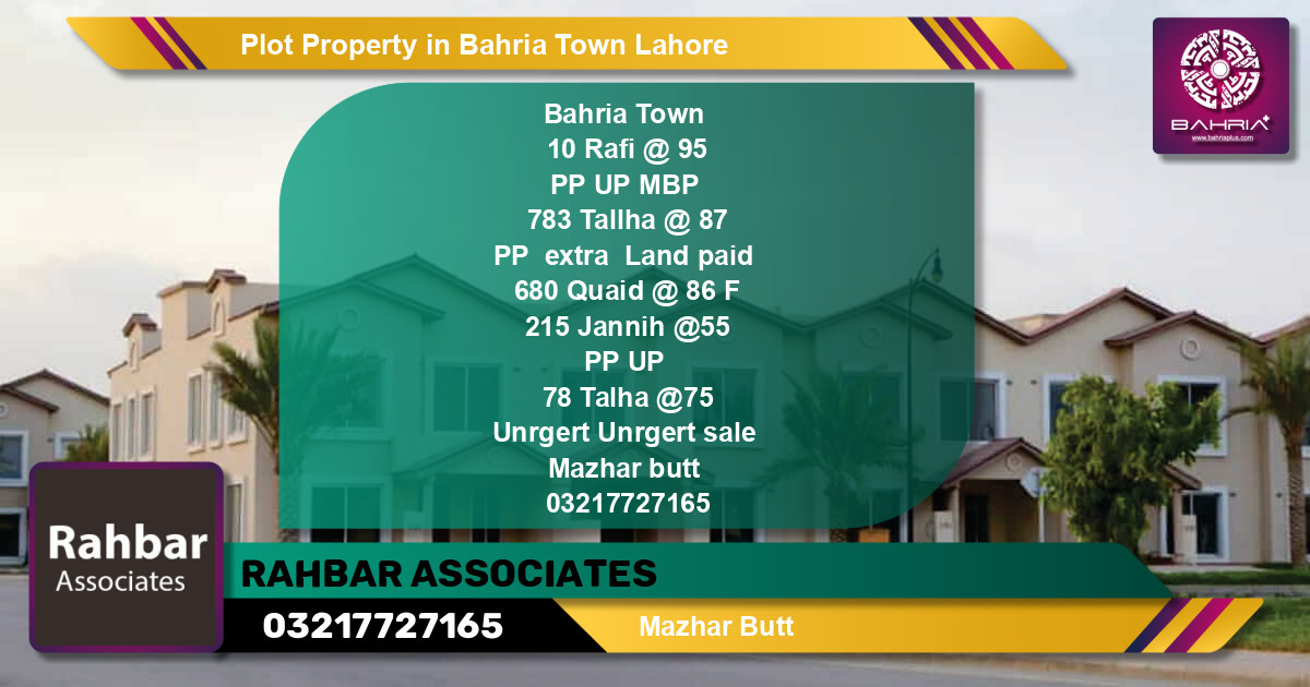 Residential Plot for Sale in Bahria Town, Lahore - (BP-42999)