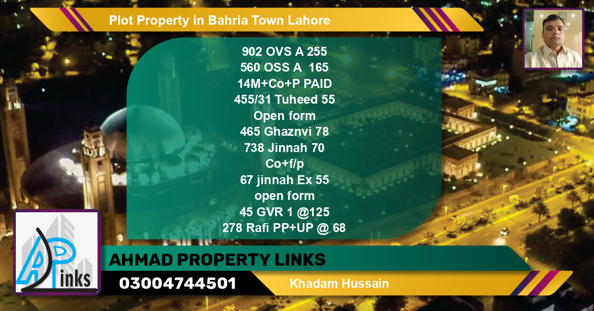 Residential Plot for Sale in Bahria Town, Lahore - (BP-43034)