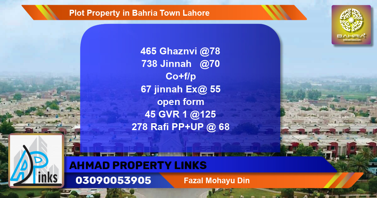 Residential Plot for Sale in Bahria Town, Lahore - (BP-43045)