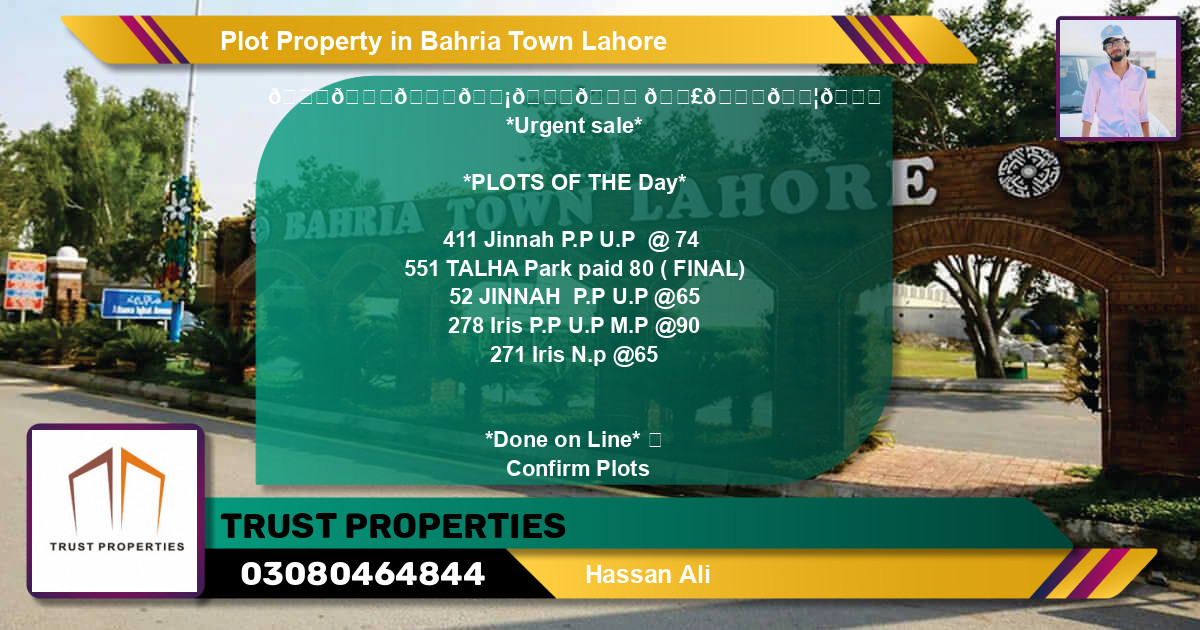 Residential Plot for Sale in Bahria Town, Lahore - (BP-43094)