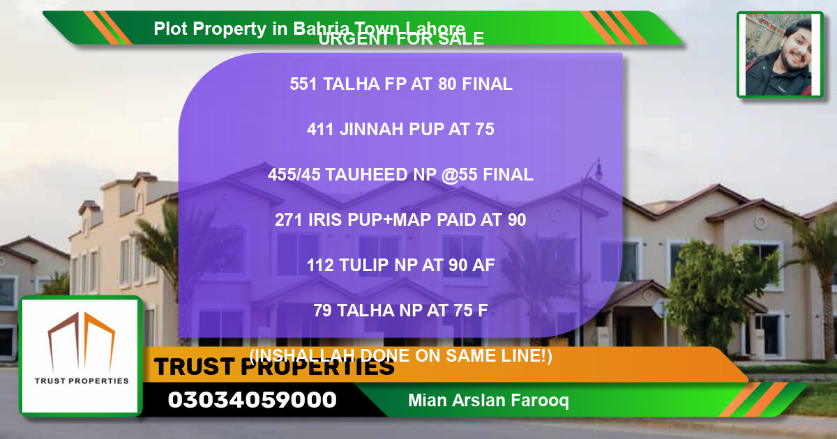 Residential Plot for Sale in Bahria Town, Lahore - (BP-43176)