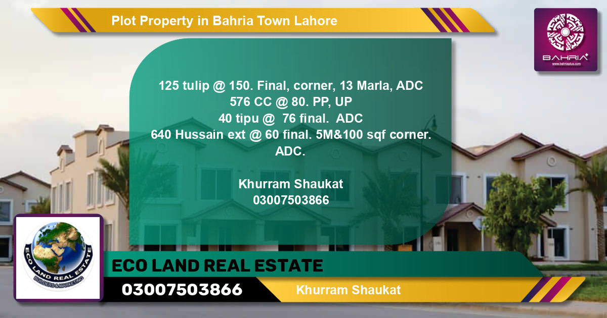 Residential Plot for Sale in Bahria Town, Lahore - (BP-43183)
