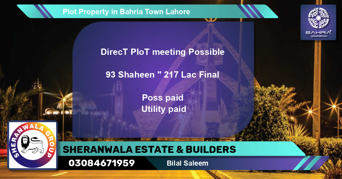 Residential Plot for Sale in Bahria Town, Lahore - (BP-43192)