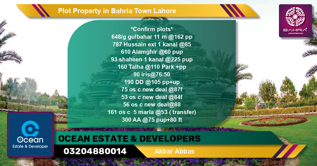 Residential Plot for Sale in Bahria Town, Lahore - (BP-43212)