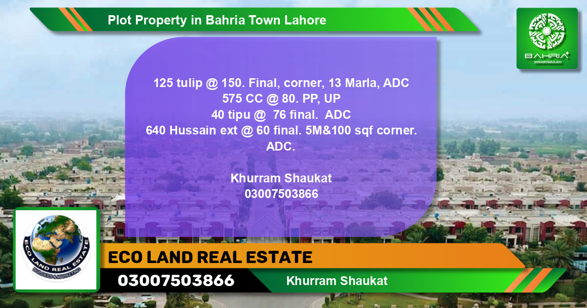 Residential Plot for Sale in Bahria Town, Lahore - (BP-43228)