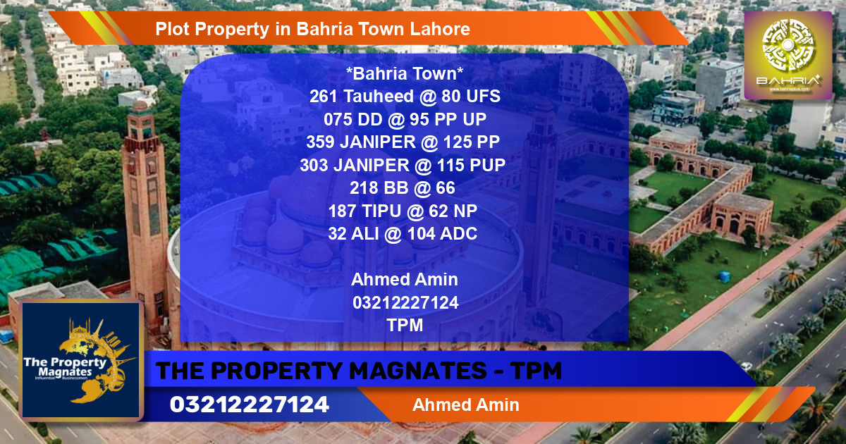 Residential Plot for Sale in Sector F - Tauheed Block -  Bahria Town, Lahore - (BP-43256)