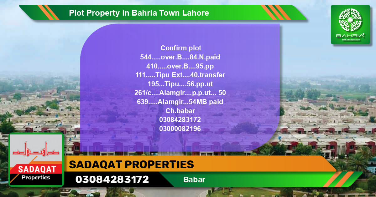 Residential Plot for Sale in Bahria Town, Lahore - (BP-43266)