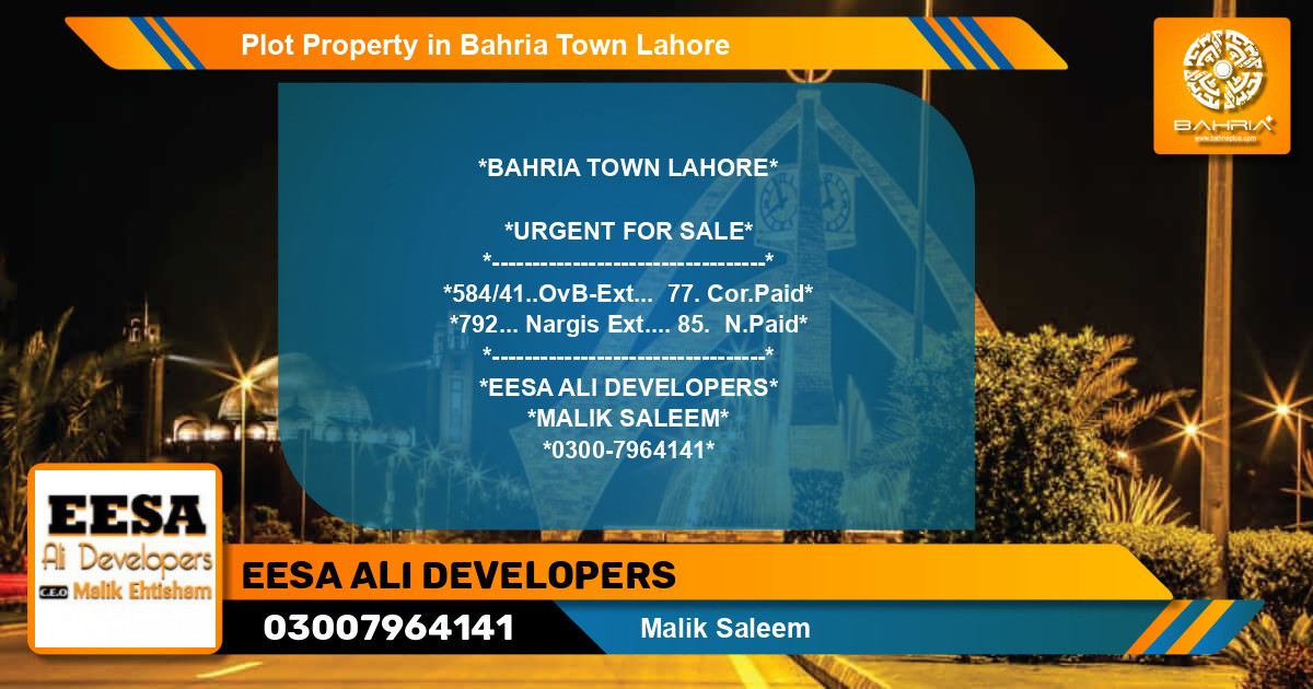 Residential Plot for Sale in Bahria Town, Lahore - (BP-43271)