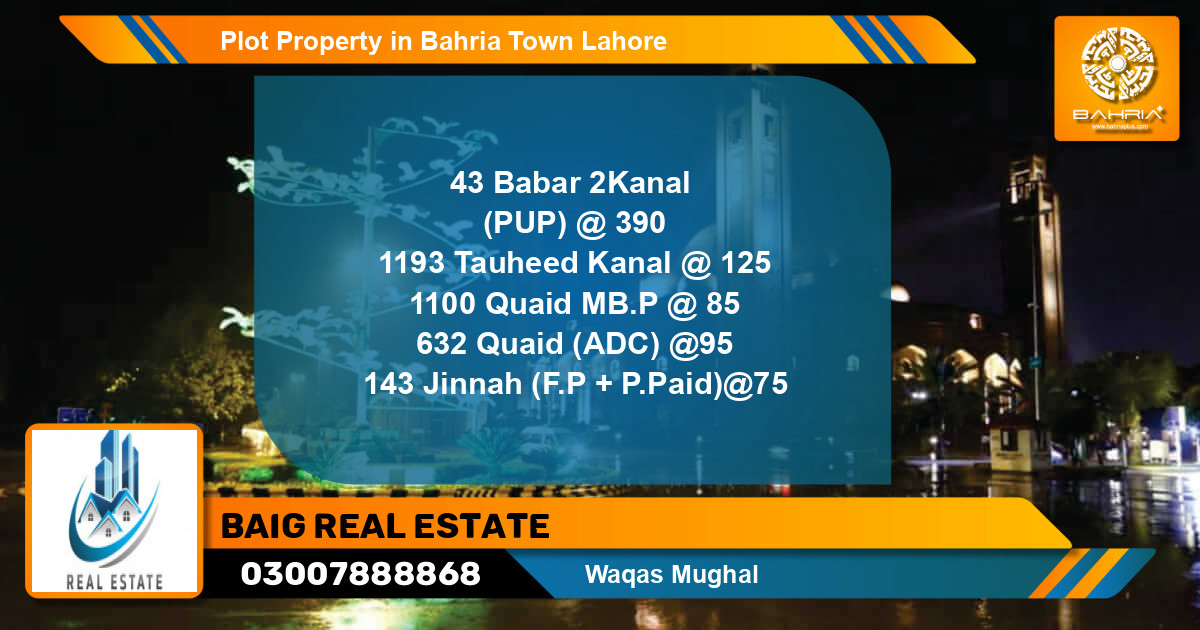 Residential Plot for Sale in Bahria Town, Lahore - (BP-43295)