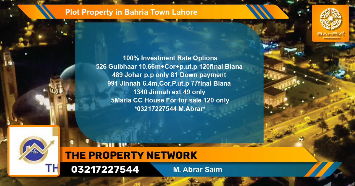 Residential Plot for Sale in Bahria Town, Lahore - (BP-43313)