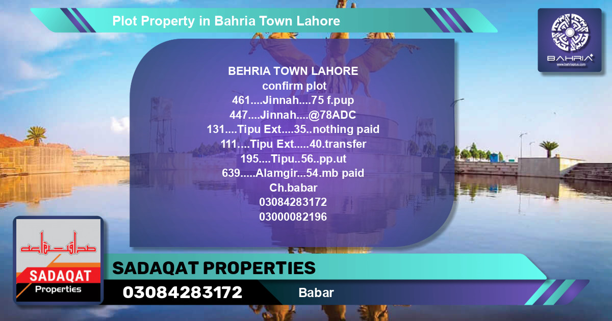 Residential Plot for Sale in Bahria Town, Lahore - (BP-43347)