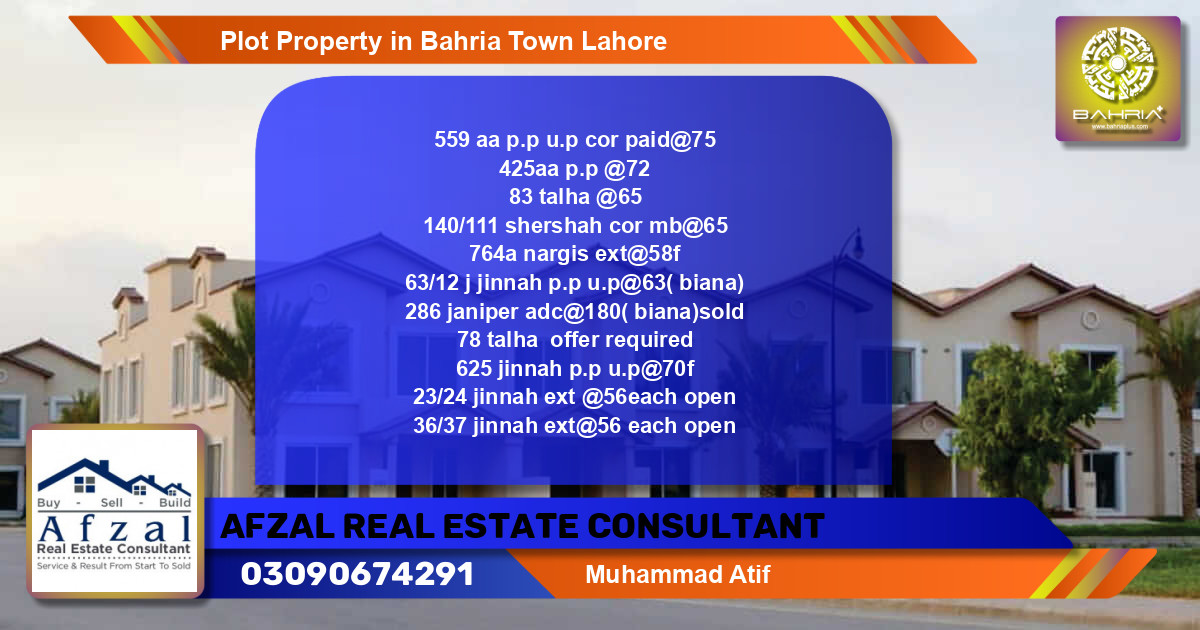 Residential Plot for Sale in Bahria Town, Lahore - (BP-43384)