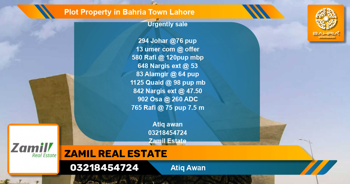 Residential Plot for Sale in Bahria Town, Lahore - (BP-43385)