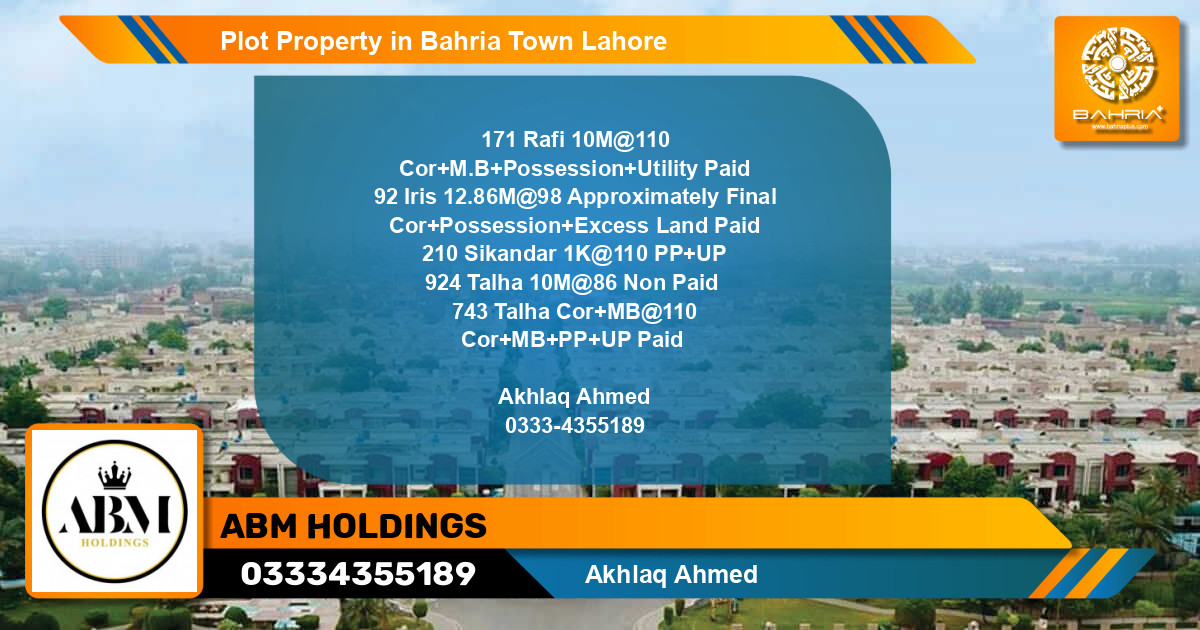 Residential Plot for Sale in Bahria Town, Lahore - (BP-43427)