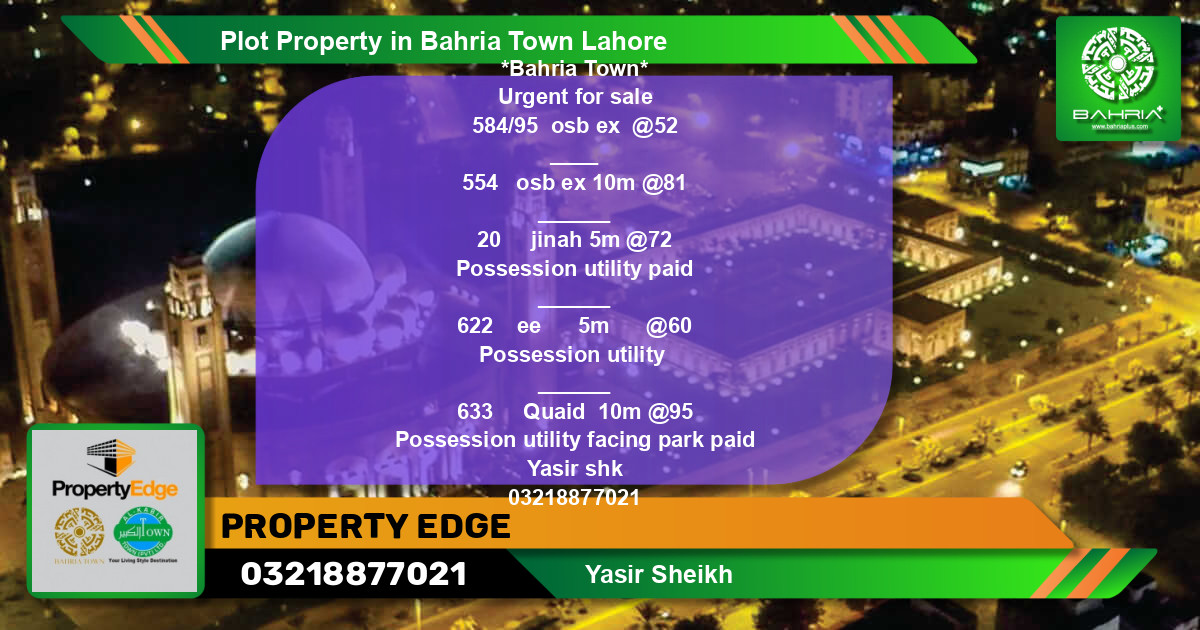 Residential Plot for Sale in Bahria Town, Lahore - (BP-43465)