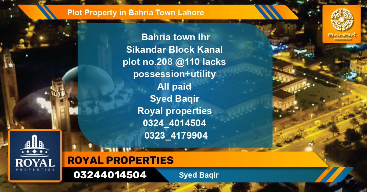 Residential Plot for Sale in Bahria Town, Lahore - (BP-43492)