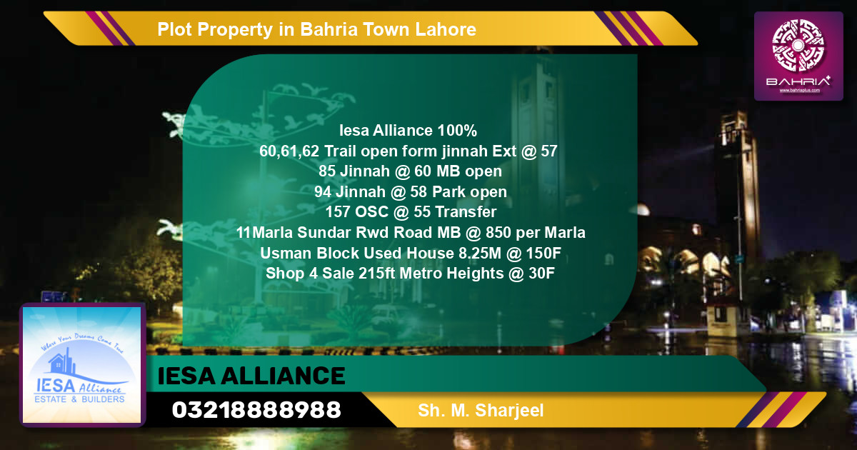 Residential Plot for Sale in Bahria Town, Lahore - (BP-43545)