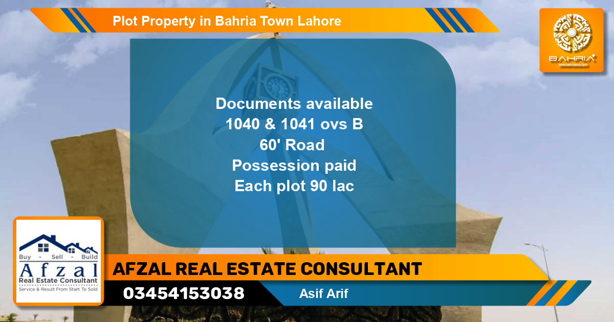 Residential Plot for Sale in Bahria Town, Lahore - (BP-43562)