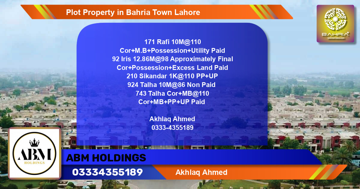 Residential Plot for Sale in Bahria Town, Lahore - (BP-43582)