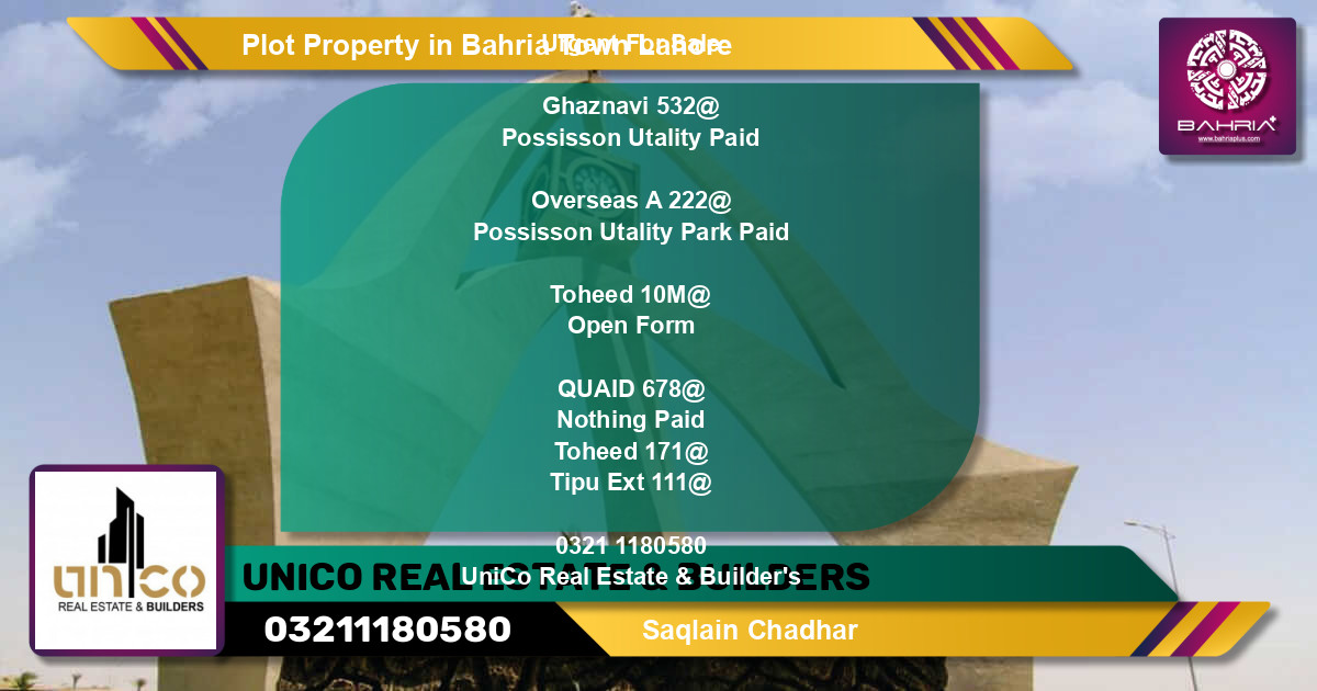 Residential Plot for Sale in Bahria Town, Lahore - (BP-43609)