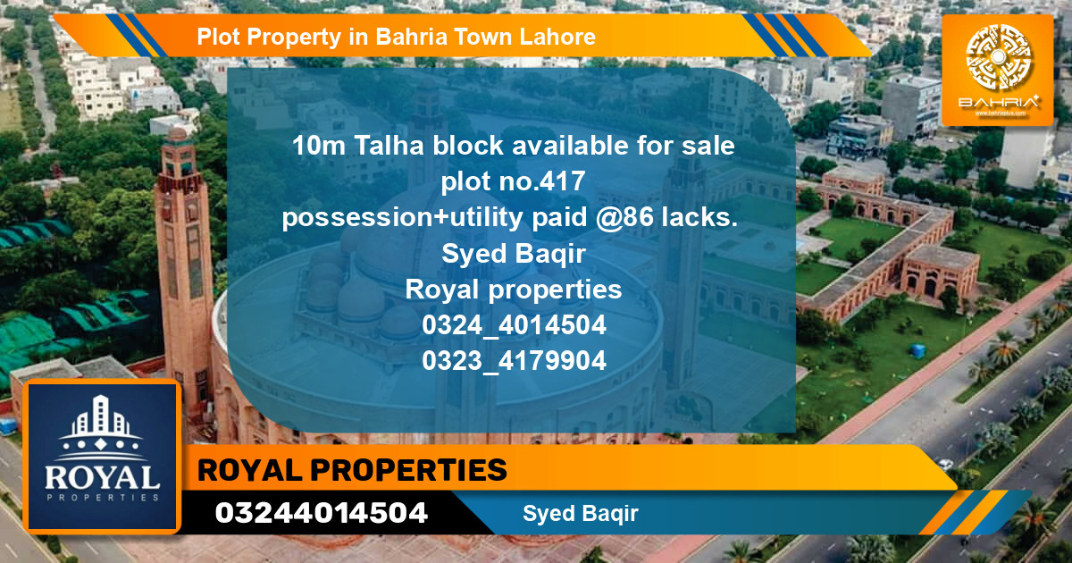 Residential Plot for Sale in Bahria Town, Lahore - (BP-43619)