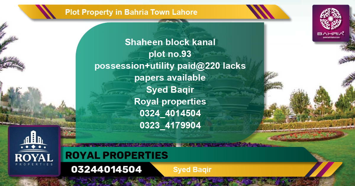Residential Plot for Sale in Bahria Town, Lahore - (BP-43621)