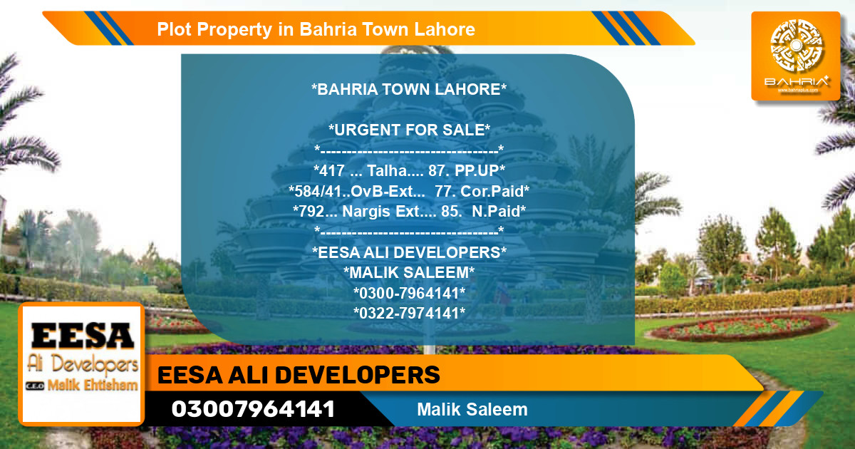 Residential Plot for Sale in Bahria Town, Lahore - (BP-43648)