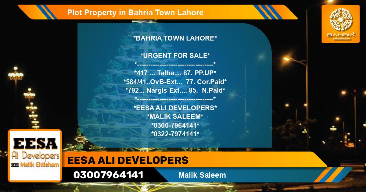 Residential Plot for Sale in Bahria Town, Lahore - (BP-43649)