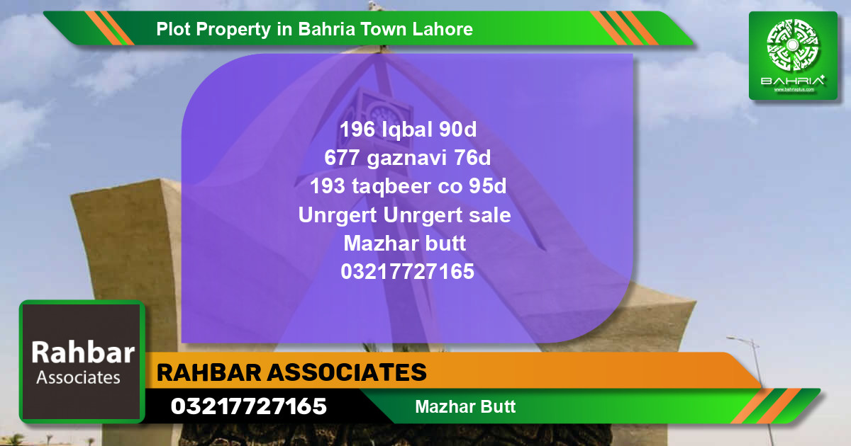 Residential Plot for Sale in Bahria Town, Lahore - (BP-43724)
