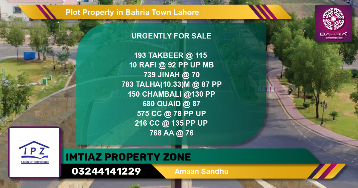 Residential Plot for Sale in Bahria Town, Lahore - (BP-43728)