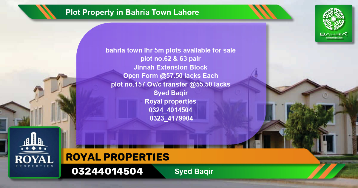 Residential Plot for Sale in Bahria Town, Lahore - (BP-43742)
