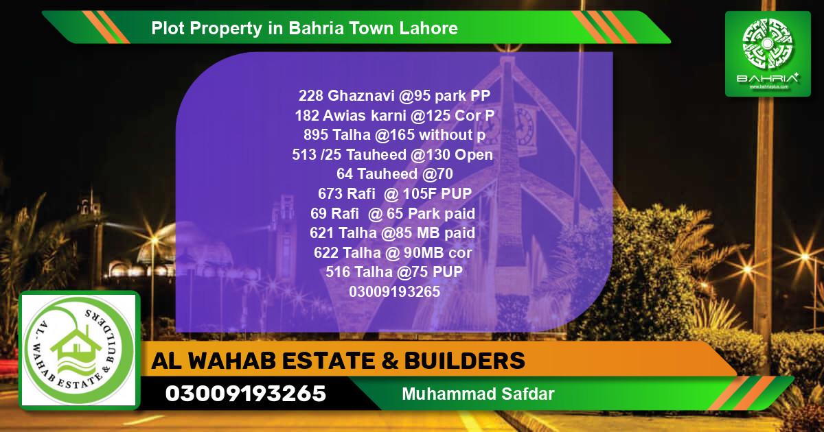 Residential Plot for Sale in Bahria Town, Lahore - (BP-43774)