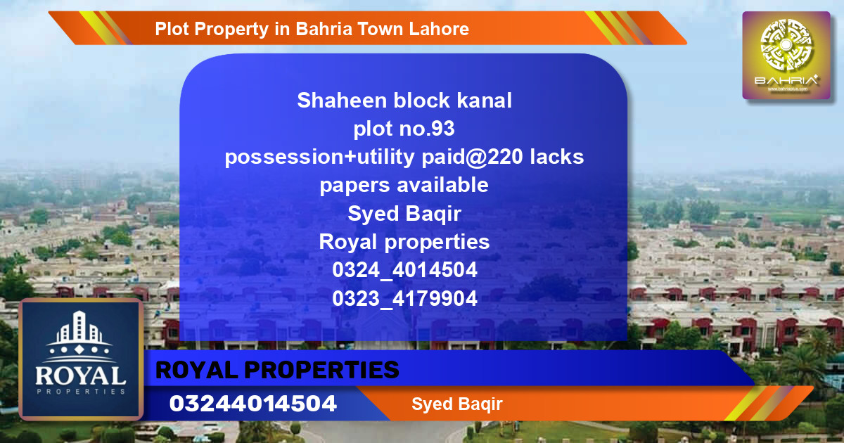 Residential Plot for Sale in Bahria Town, Lahore - (BP-43800)