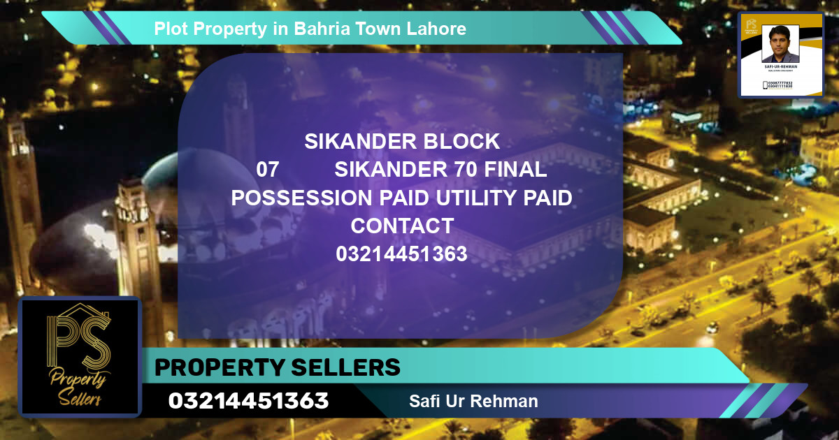 Residential Plot for Sale in Bahria Town, Lahore - (BP-43804)