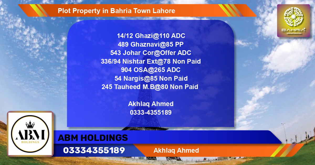 Residential Plot for Sale in Bahria Town, Lahore - (BP-43847)