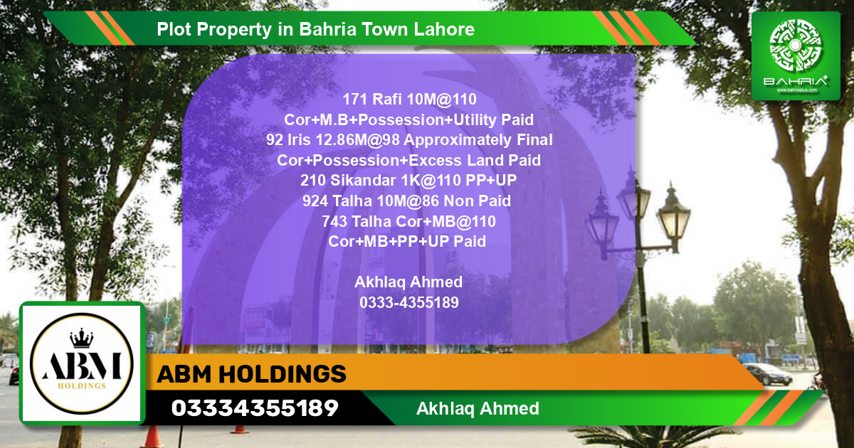 Residential Plot for Sale in Bahria Town, Lahore - (BP-43850)