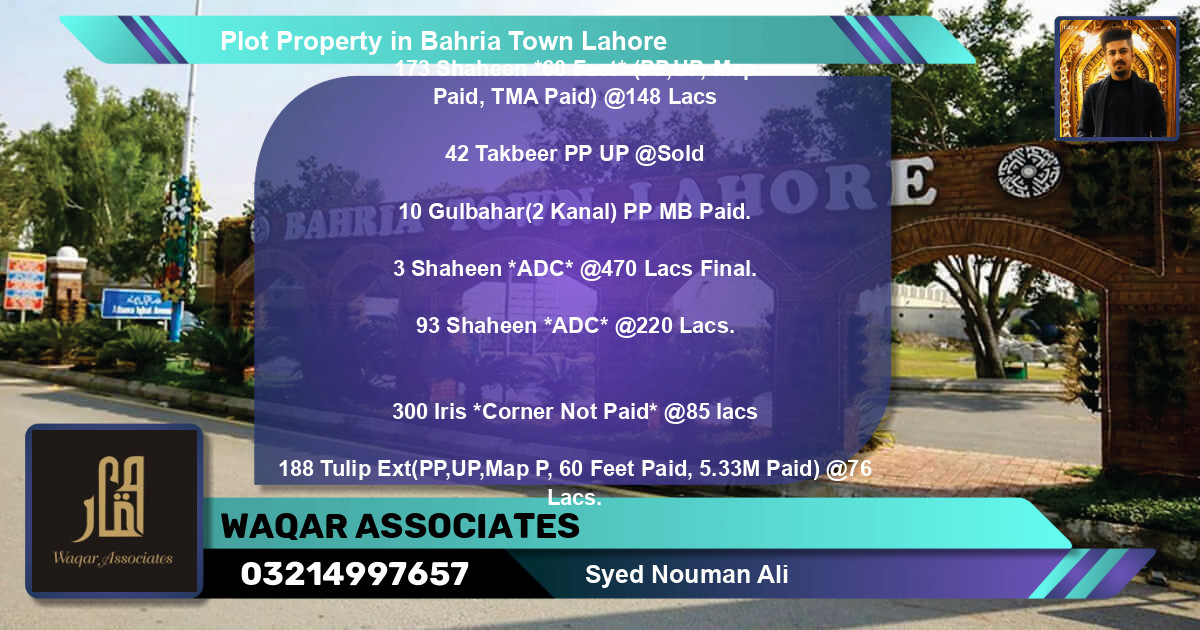 Residential Plot for Sale in Bahria Town, Lahore - (BP-43892)