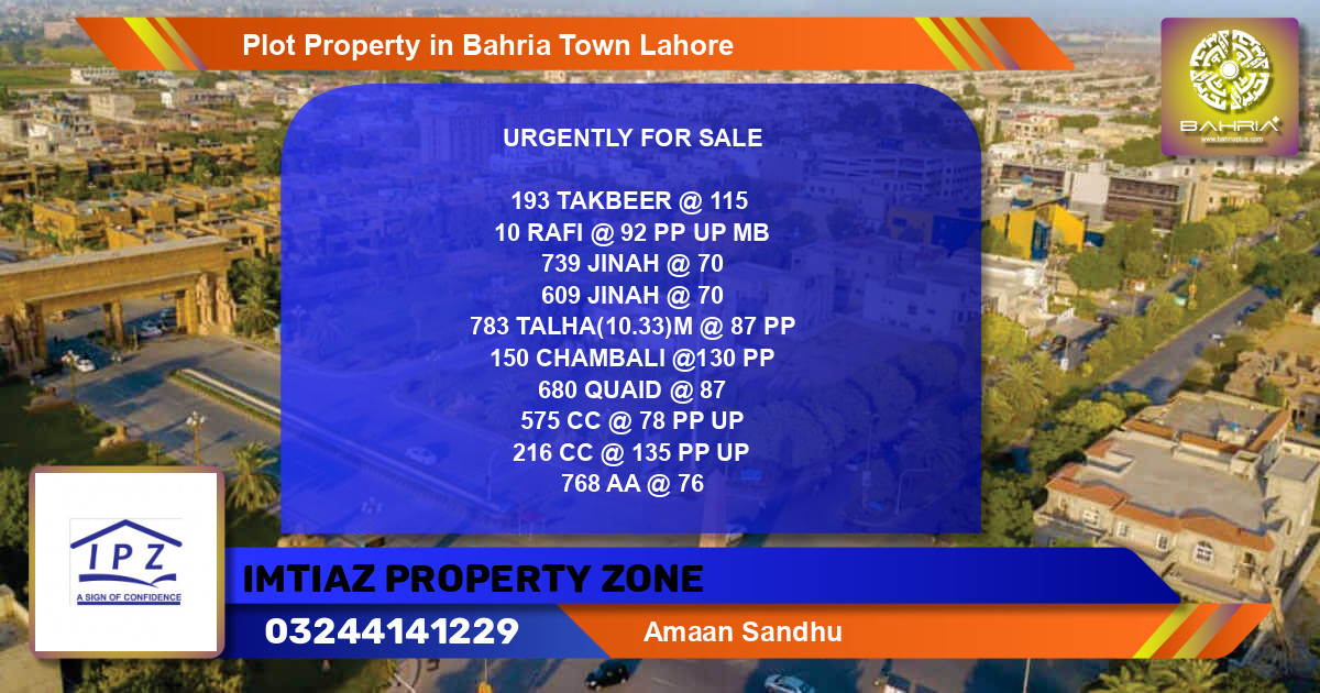 Residential Plot for Sale in Bahria Town, Lahore - (BP-43948)