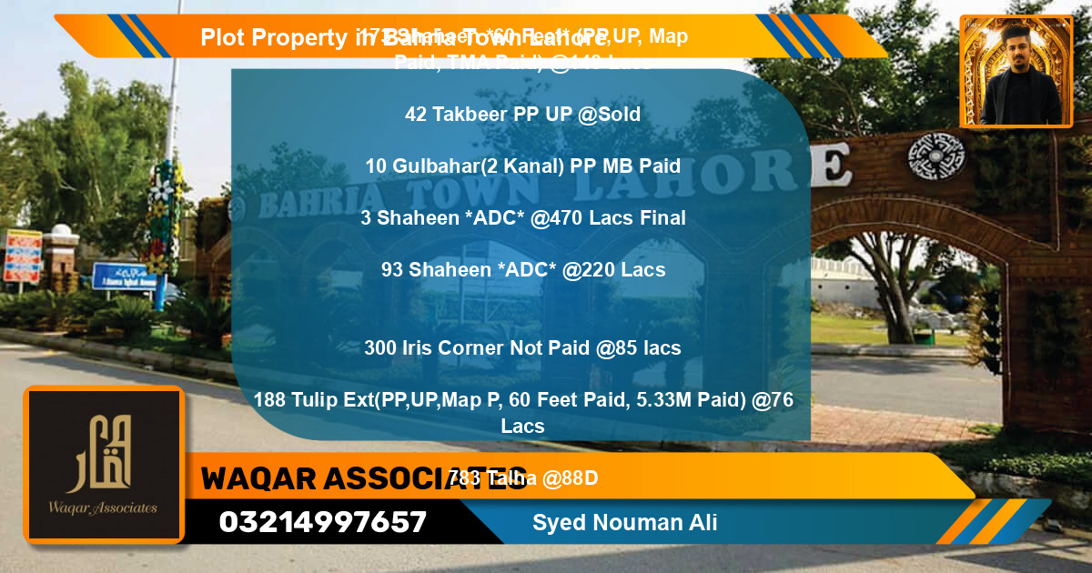 Residential Plot for Sale in Bahria Town, Lahore - (BP-43966)