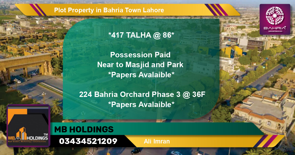 Residential Plot for Sale in Bahria Town, Lahore - (BP-44025)