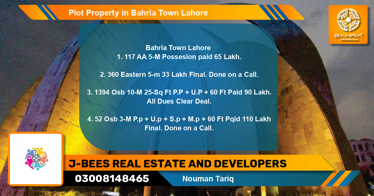 Residential Plot for Sale in Bahria Town, Lahore - (BP-44051)