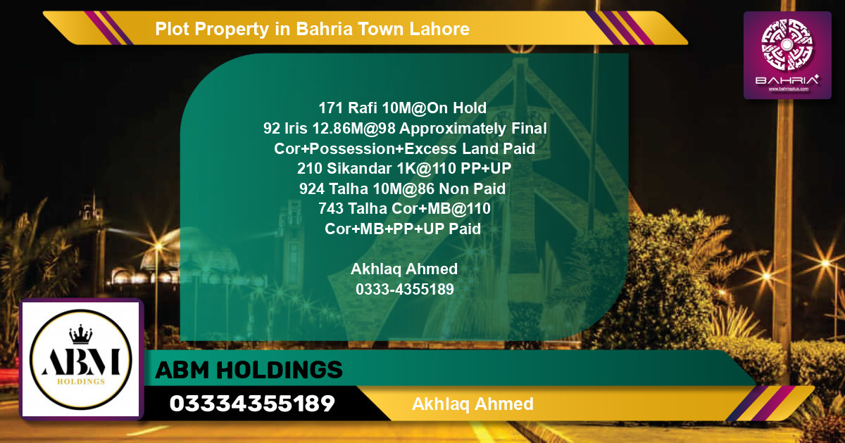 Residential Plot for Sale in Bahria Town, Lahore - (BP-44055)