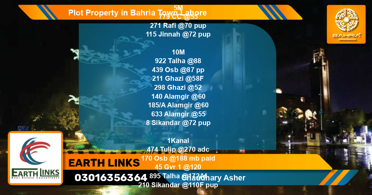 Residential Plot for Sale in Bahria Town, Lahore - (BP-44111)