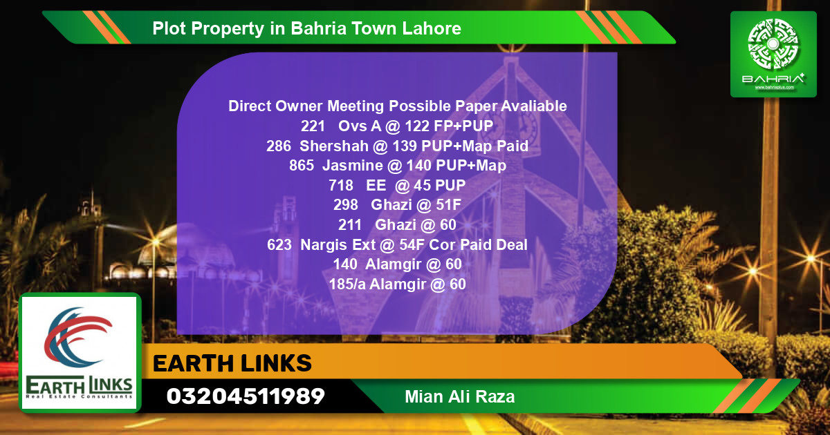 Residential Plot for Sale in Bahria Town, Lahore - (BP-44170)