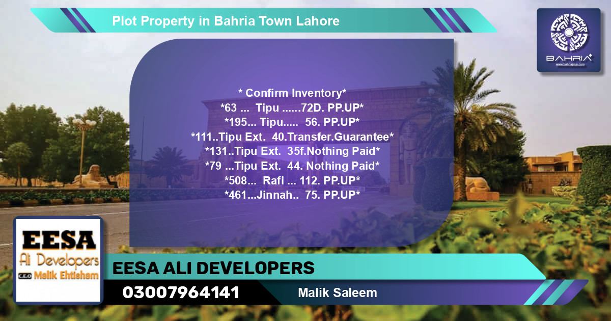 Residential Plot for Sale in Bahria Town, Lahore - (BP-44202)