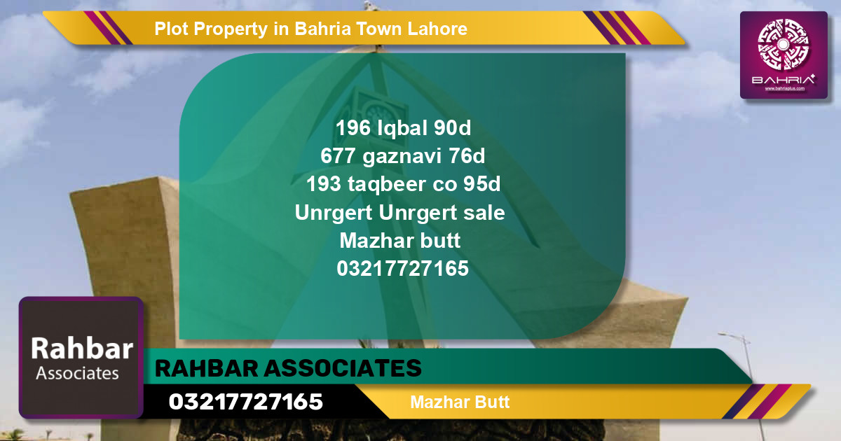 Residential Plot for Sale in Bahria Town, Lahore - (BP-44211)