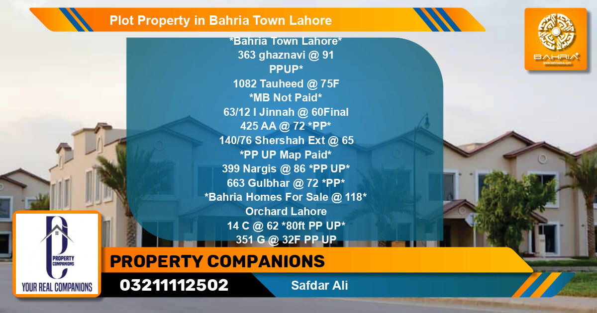 Residential Plot for Sale in Bahria Town, Lahore - (BP-44241)