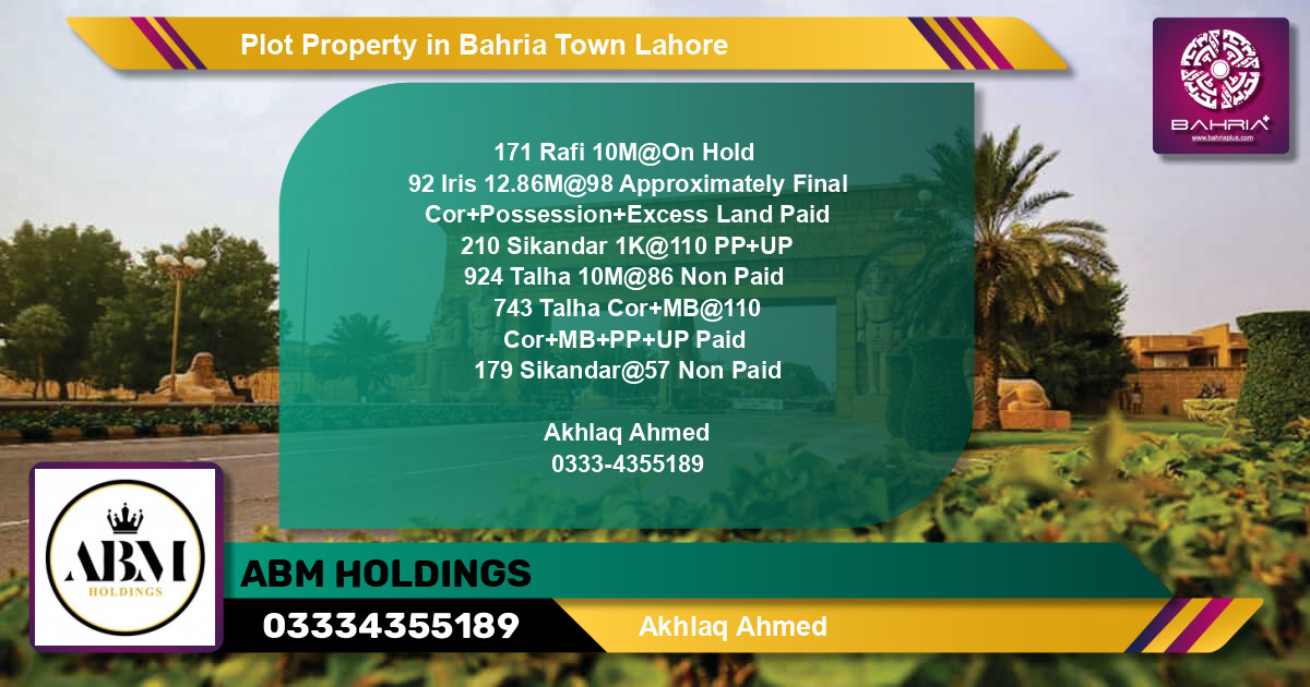 Residential Plot for Sale in Bahria Town, Lahore - (BP-44257)