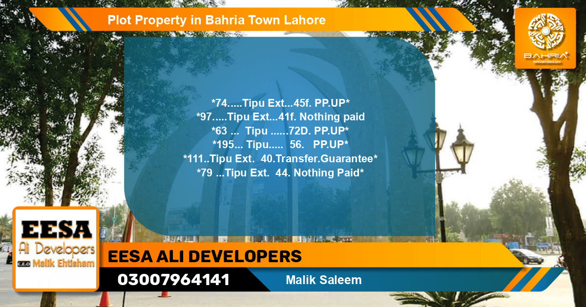 Residential Plot for Sale in Bahria Town, Lahore - (BP-44295)