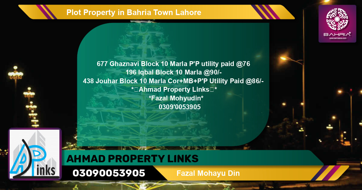 Residential Plot for Sale in Bahria Town, Lahore - (BP-44362)